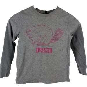Duluth Trading Co Kids Long Sleeve T-Shirt Beaver Graphic Gray Pink Girls Size 6